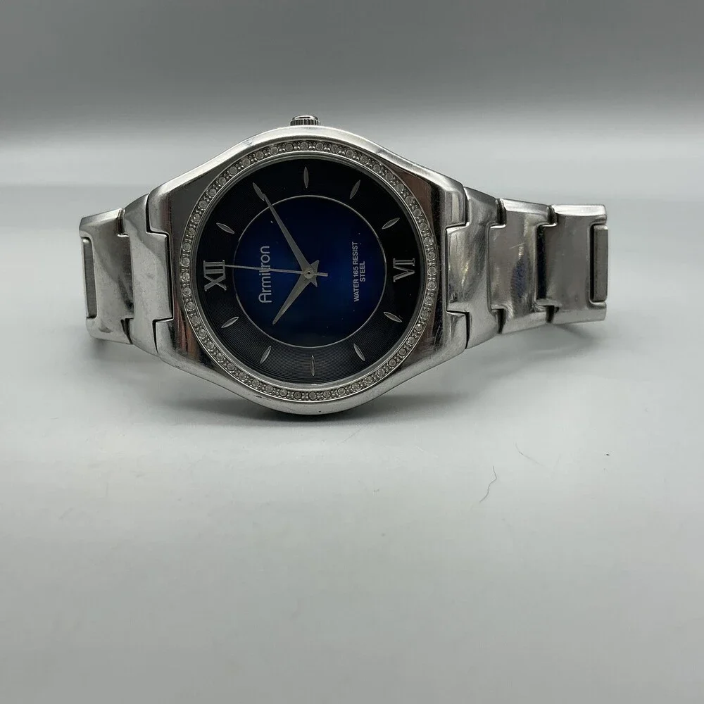 Armitron Womens Watch 38mm Blue Dial Stainless Crystals New Battery 6.75